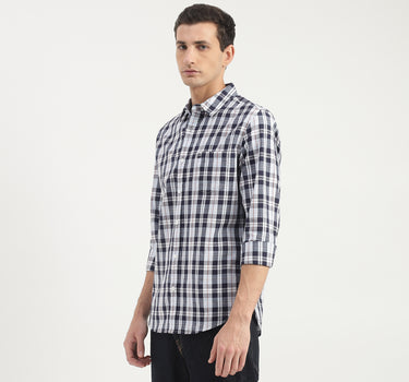 Slim Fit Straight Collar Plaid Shirt