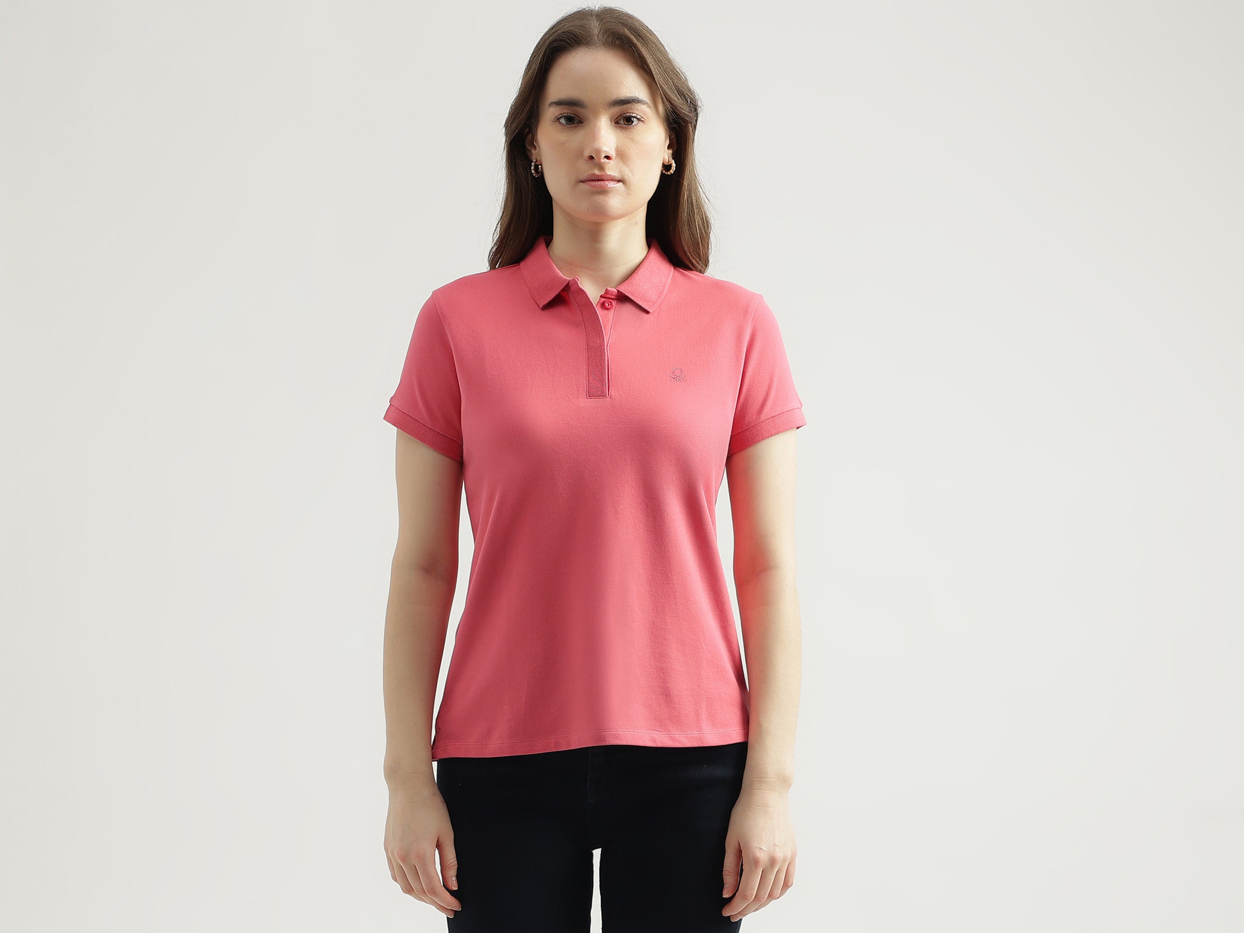 Regular Fit Polo Neck Solid Women's T-Shirt