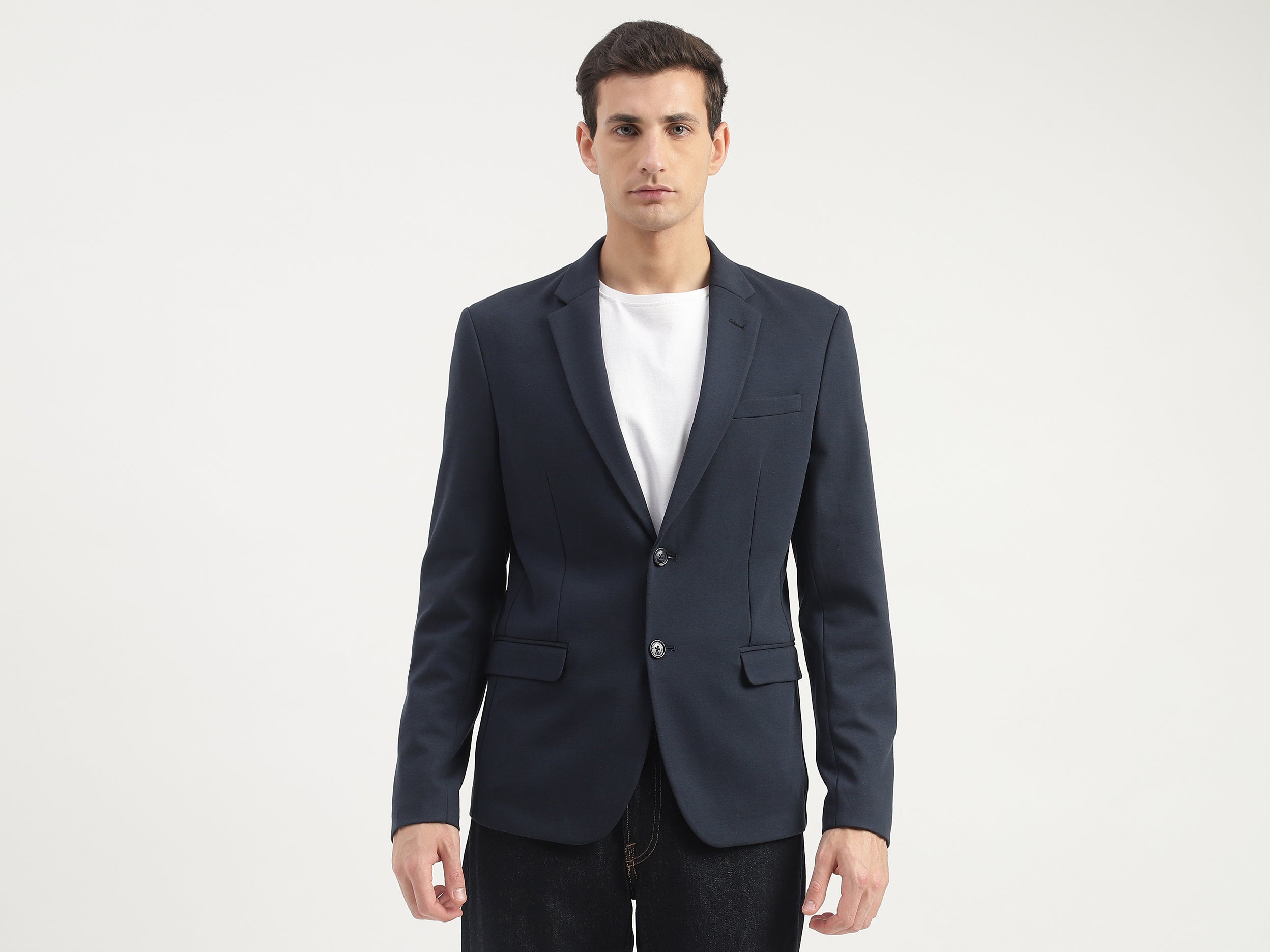 Slim Fit Lapel Collar Solid Coloured Jacket