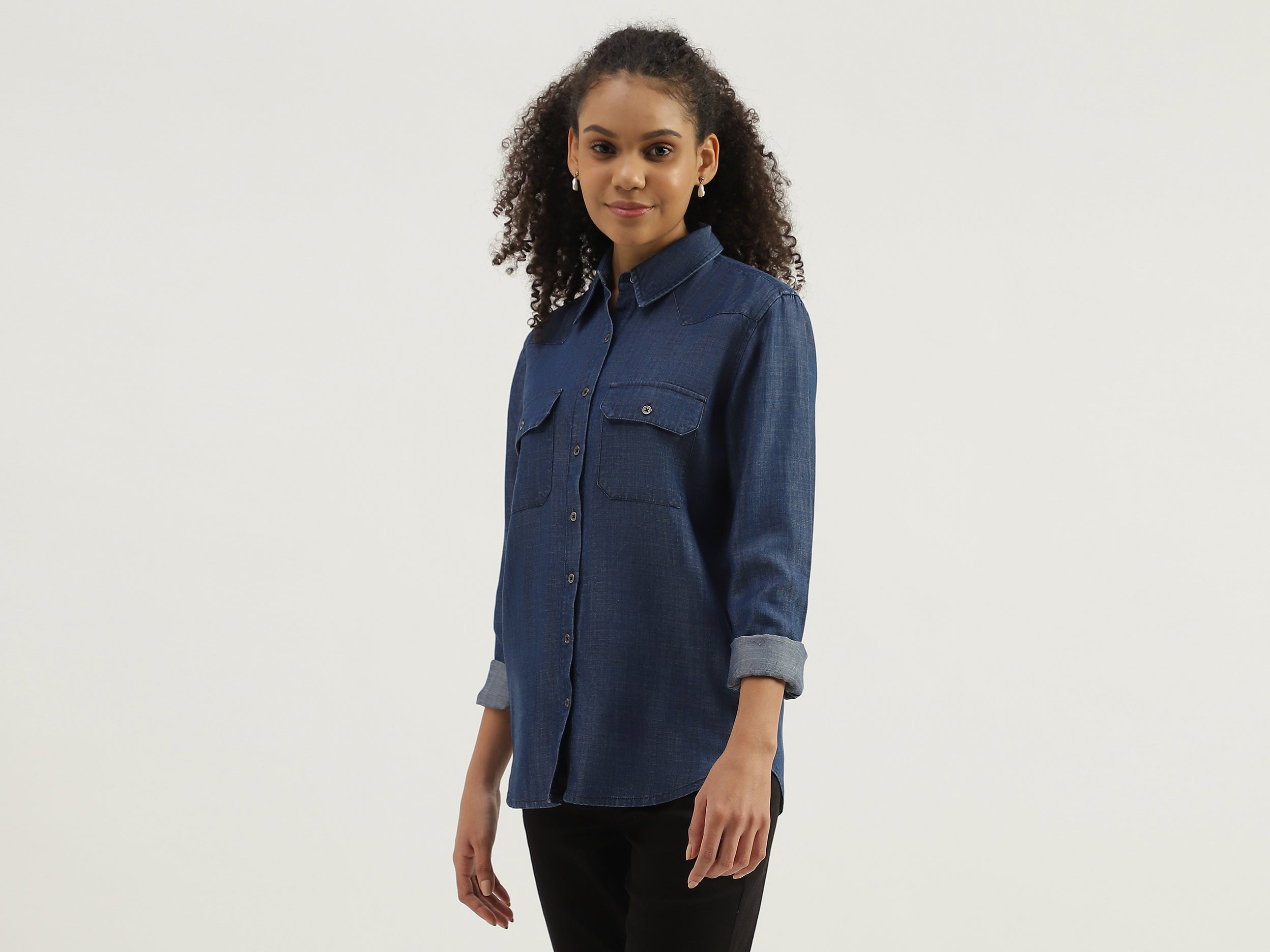 Spread Collar Solid Shirt