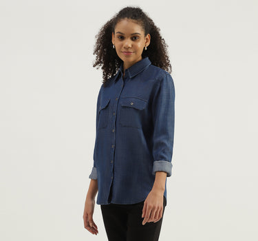 Spread Collar Solid Shirt