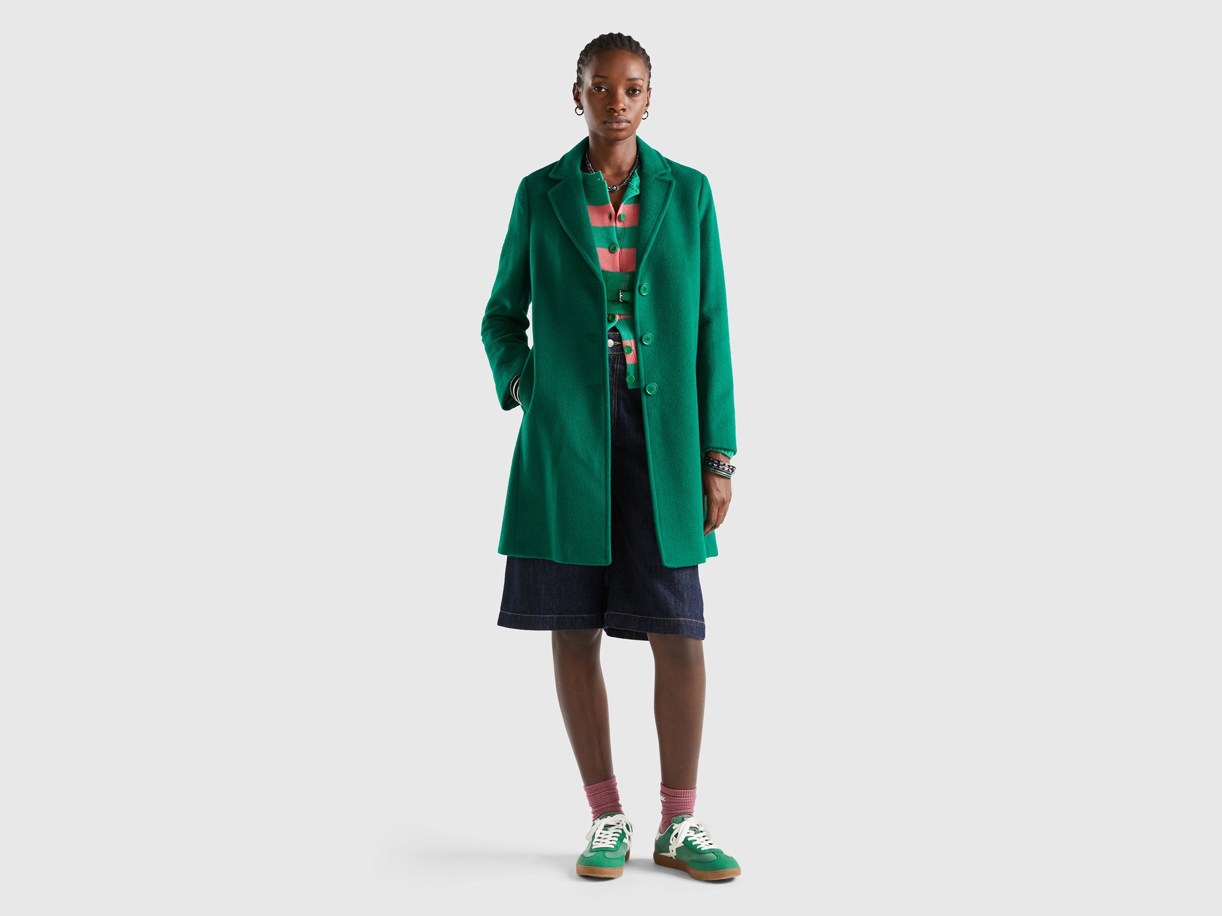 Wool Coat Principles Green Coat Longline Coat Principles Funnel