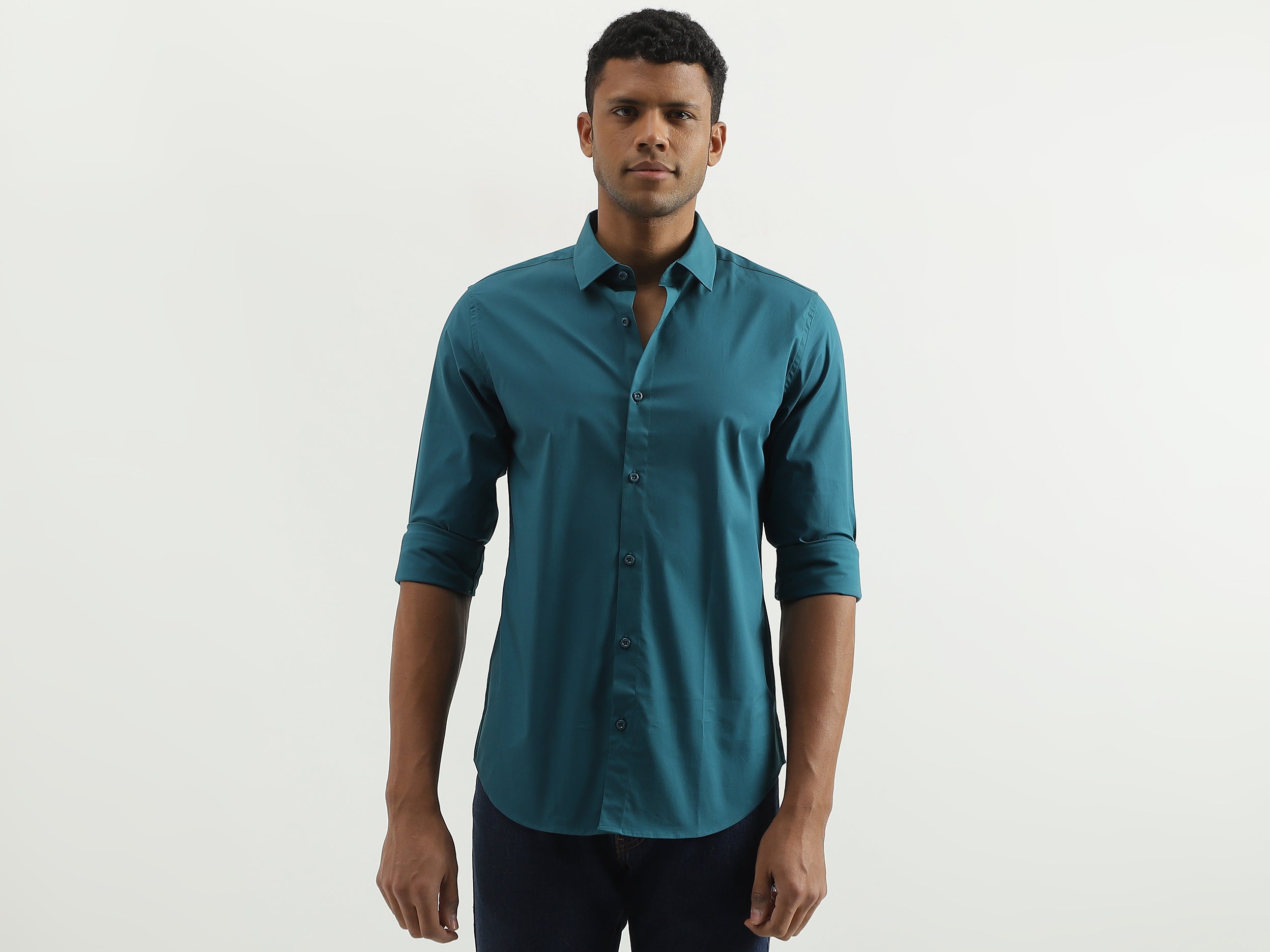 Slim Fit Spread Collar Solid Shirt