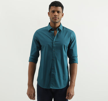 Slim Fit Spread Collar Solid Shirt