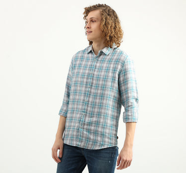 Men Checked Spread Collar Shirt