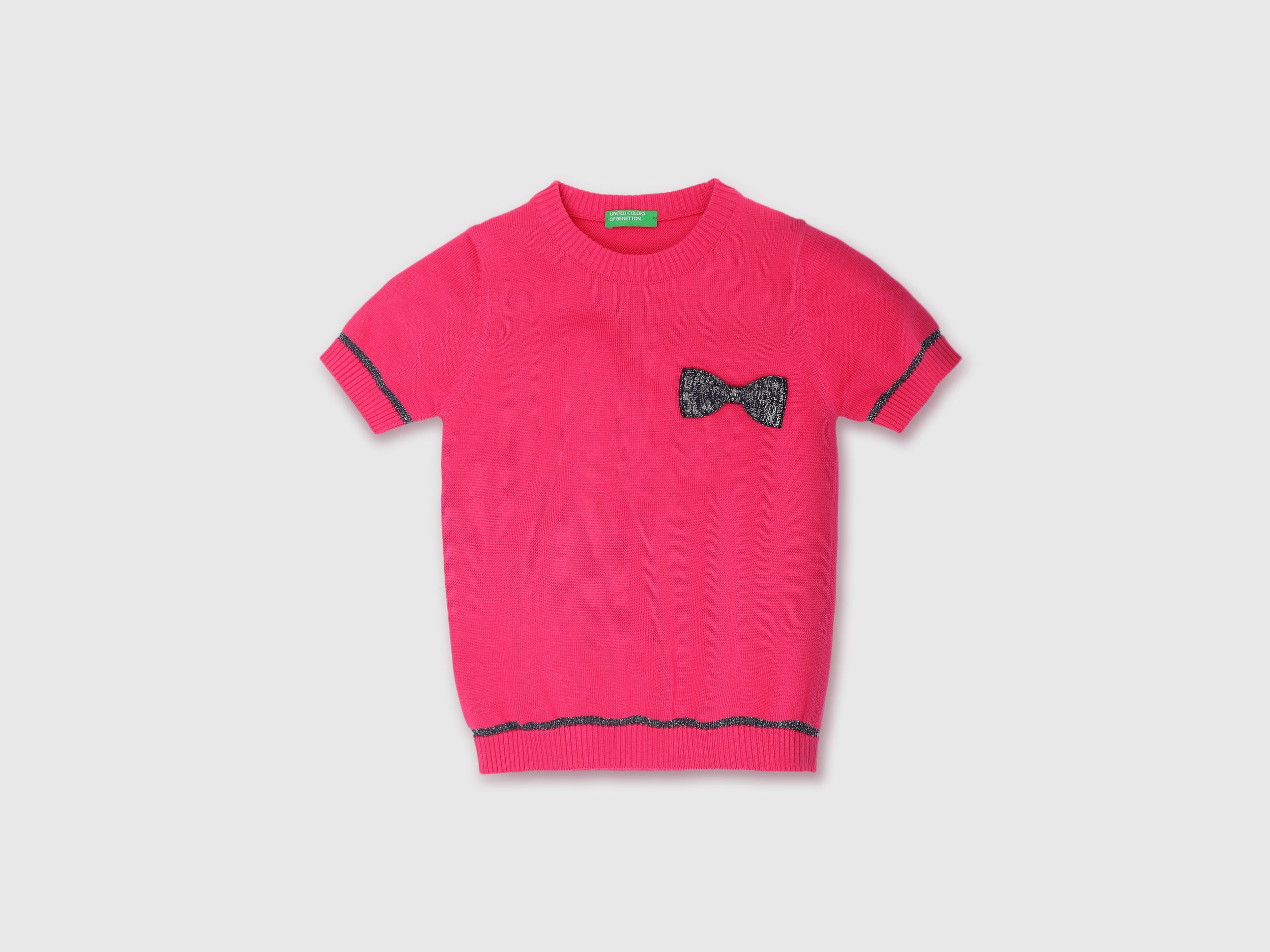 Girls Black Short Sleeve Bow Top