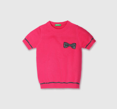 Girls Black Short Sleeve Bow Top