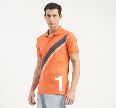 Diagonal Striped Detail Polo T-Shirt