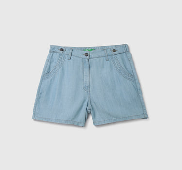 Solid Mid Waist Regular Fit Denim Shorts