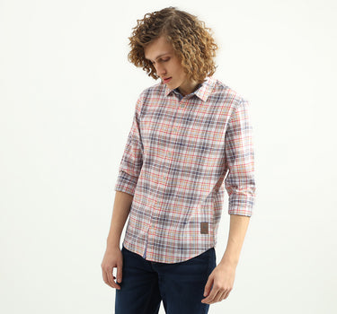 Men Checked Spread Collar Shirt