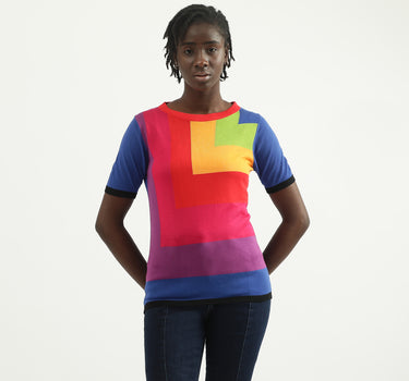 Women Color Blocked Round Neck T-shirt