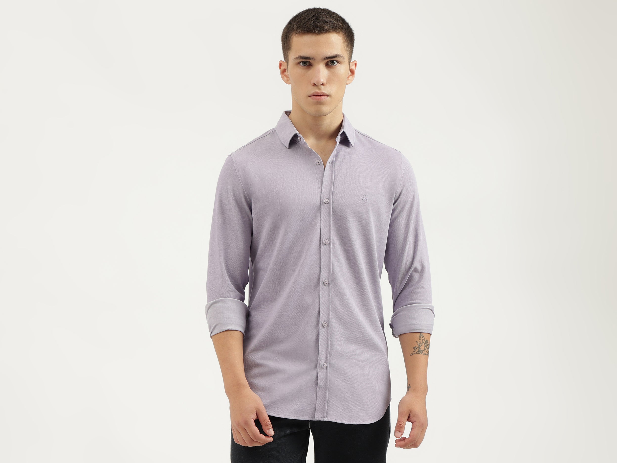 Slim Fit Spread Collar Solid Shirts