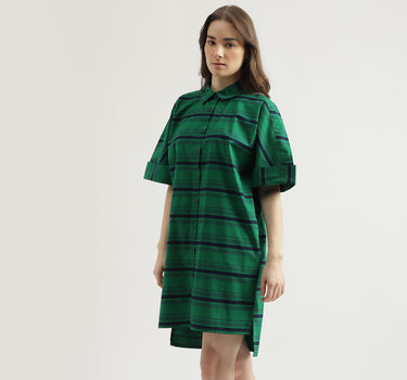 Women's Regular Fit Spread Collar Striped Shirt Dress