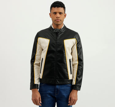 Regular Fit Band Neck Colourblocked Jacket