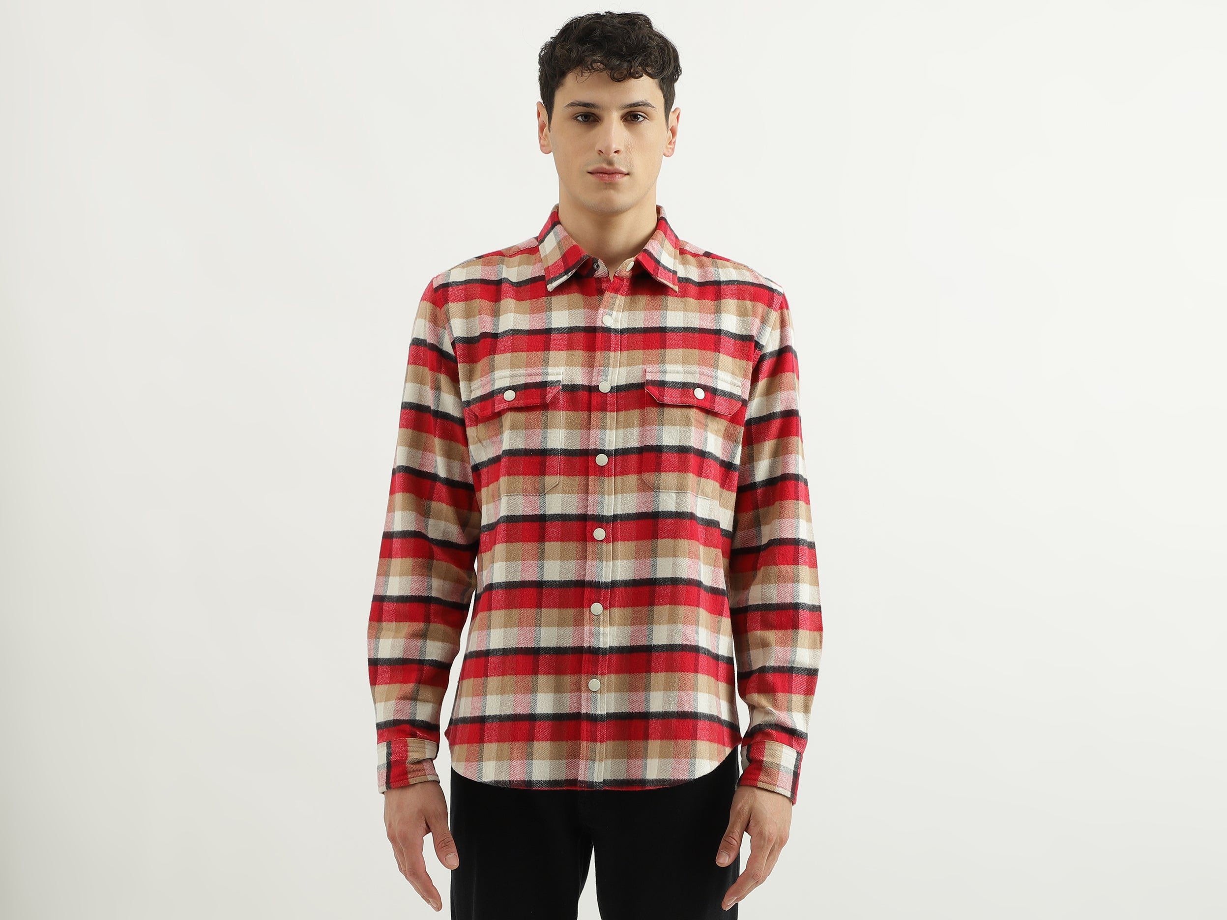 Regular Spread Collar Checkered Shirts