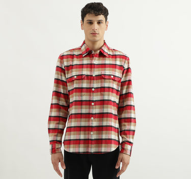 Regular Spread Collar Checkered Shirts