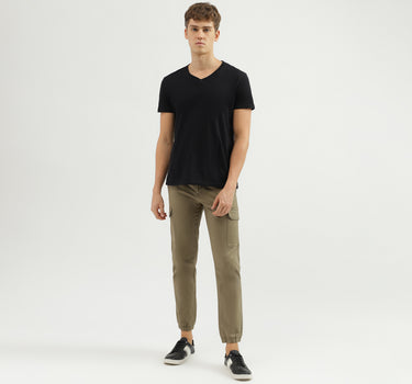 Men's Solid Jogger Fit Trousers with Button Closure