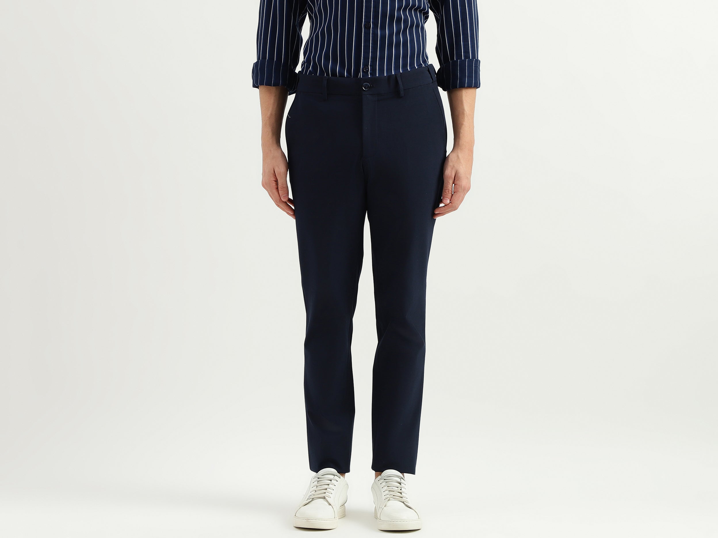 Solid Mid Rise Slim Fit Trousers