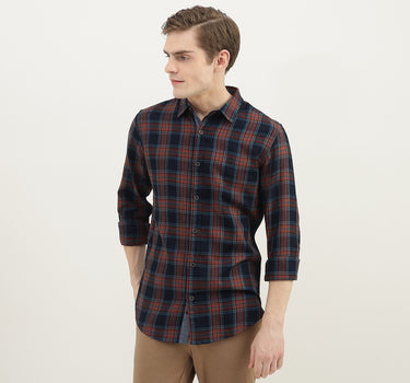 Men Checked Spread Collar Shirt