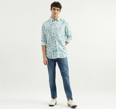 Slim Fit Spread Collar Floral Print Shirt