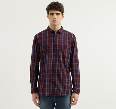 Slim Fit Spread Collar Checkered Shirt