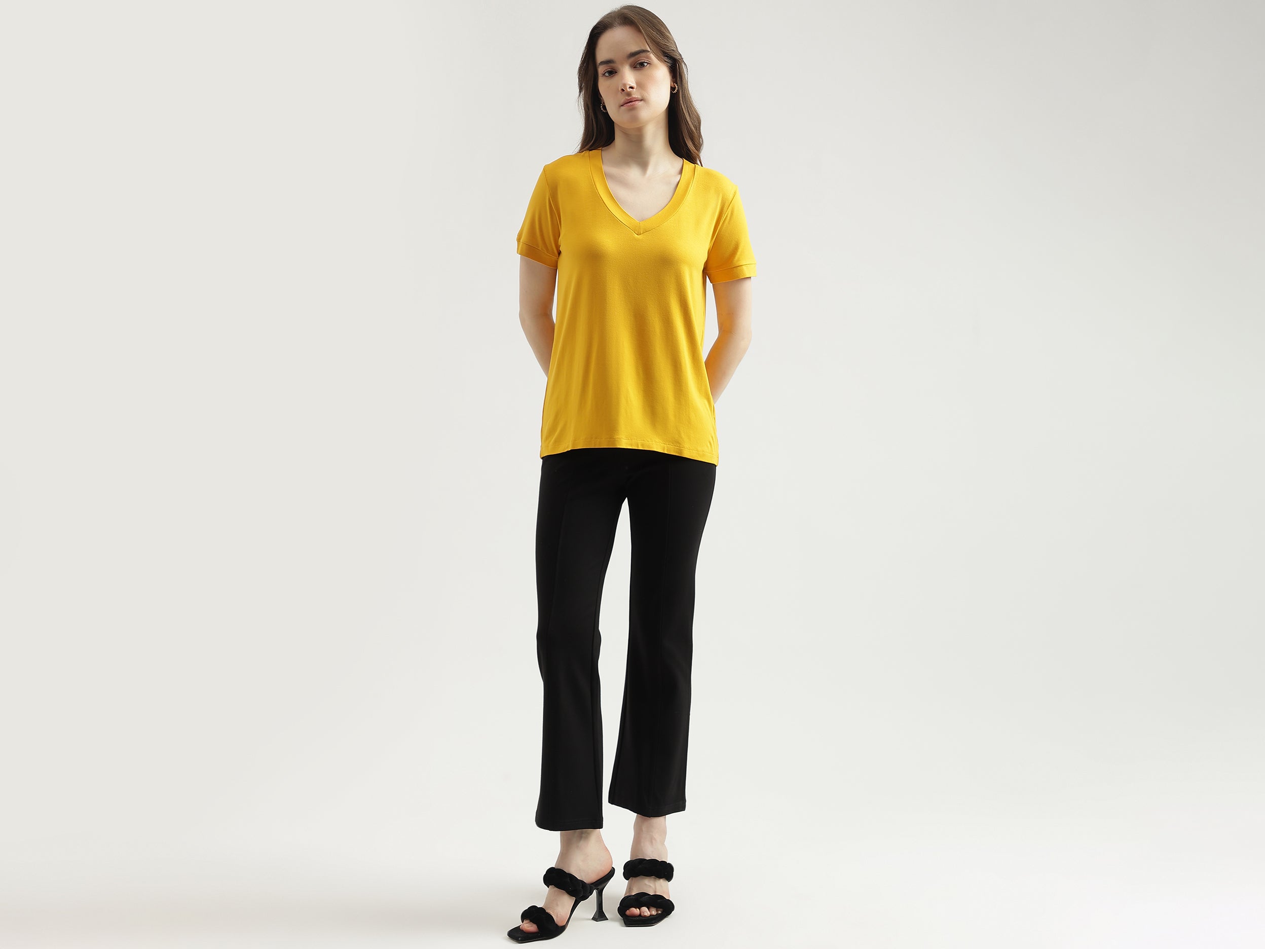 Women's Regular Fit V-Neck Solid T-Shirt