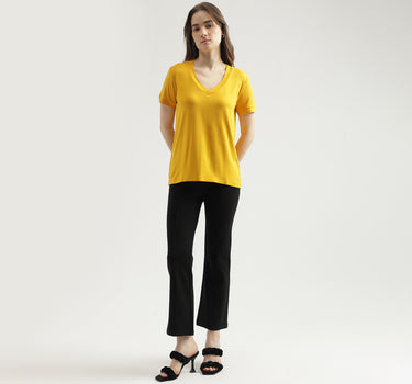 Women's Regular Fit V-Neck Solid T-Shirt