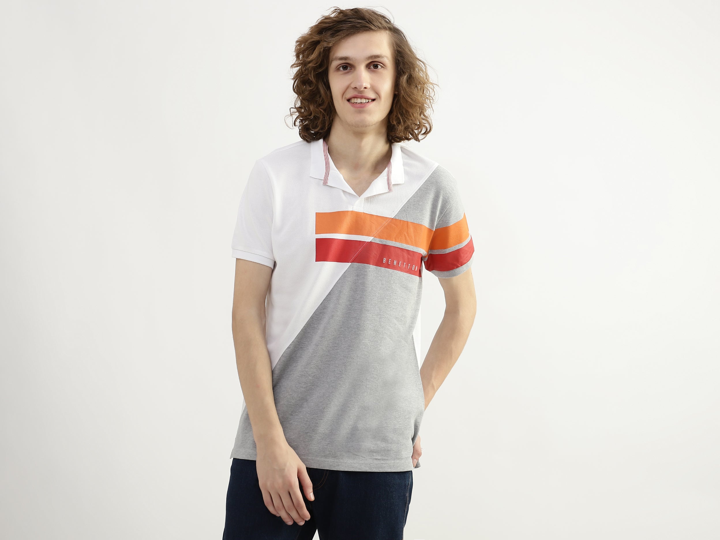 Men Color Blocked Polo Collar T-shirt