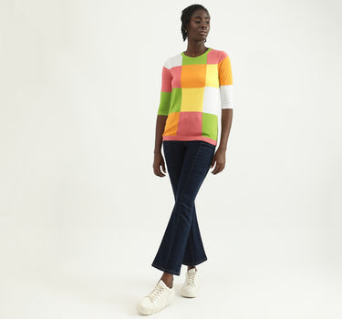 Women Color Blocked Round Neck Sweater