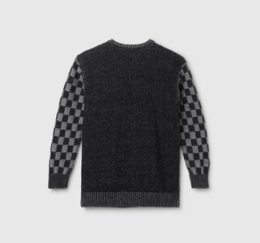 Boy's Regular Fit Round Neck Checked Sweater