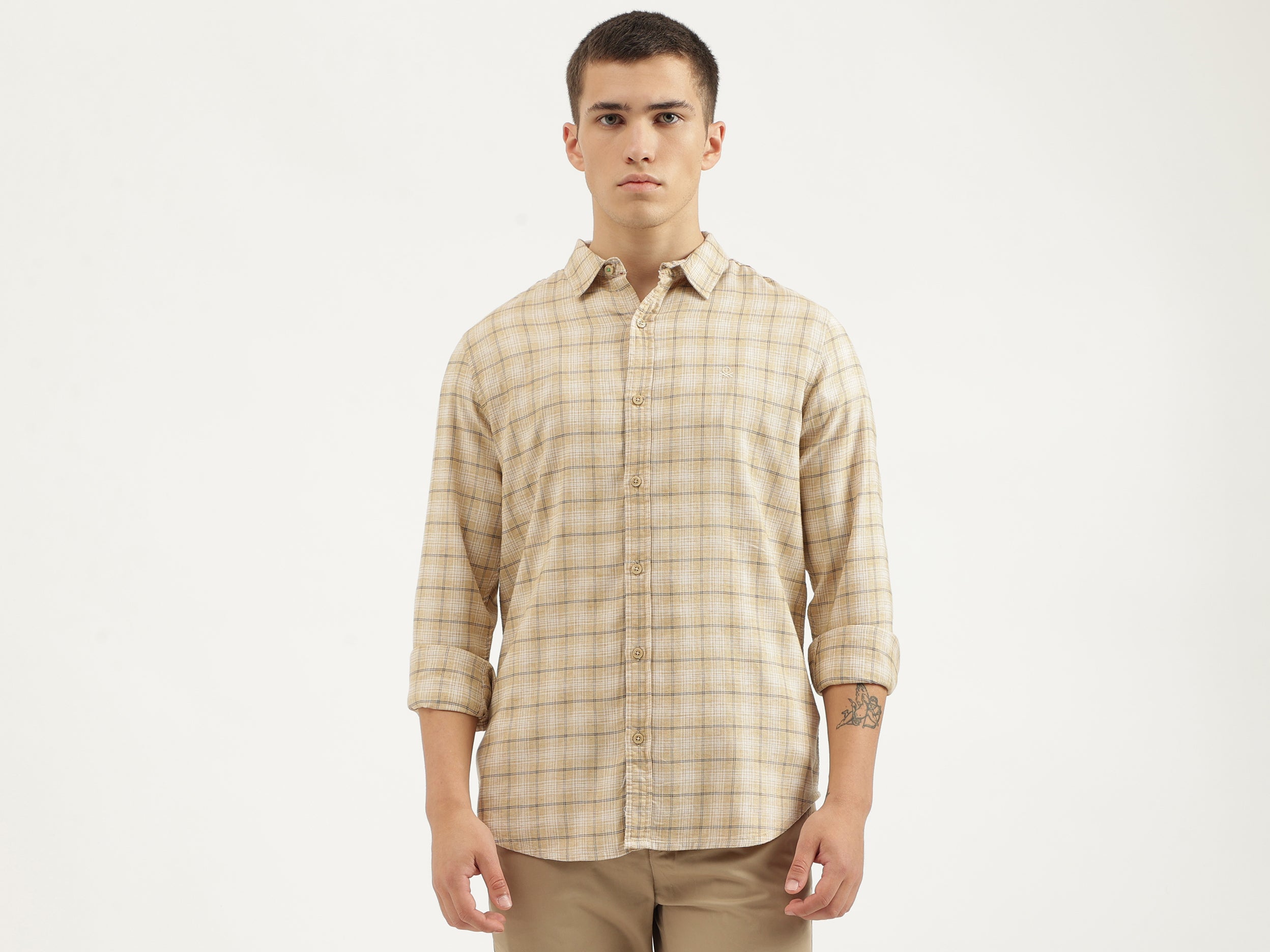 Regular Fit Spread Collar Checkered Shirts