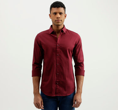 Slim Fit Spread Collar Solid Shirt