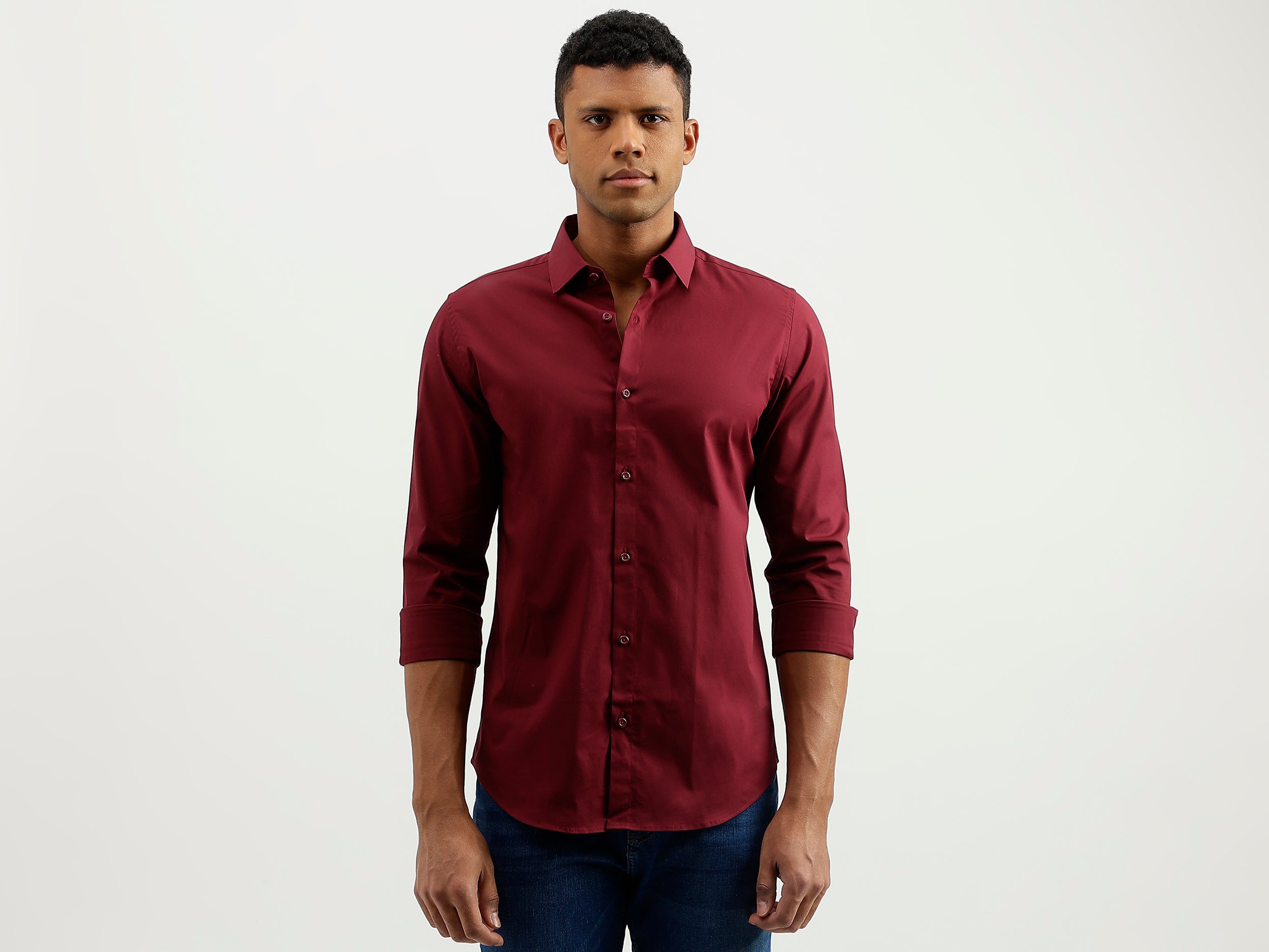 Slim Fit Spread Collar Solid Shirt