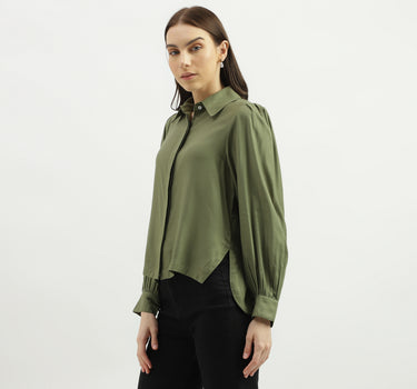 Regular Fit Spread Collar Solid Shirt