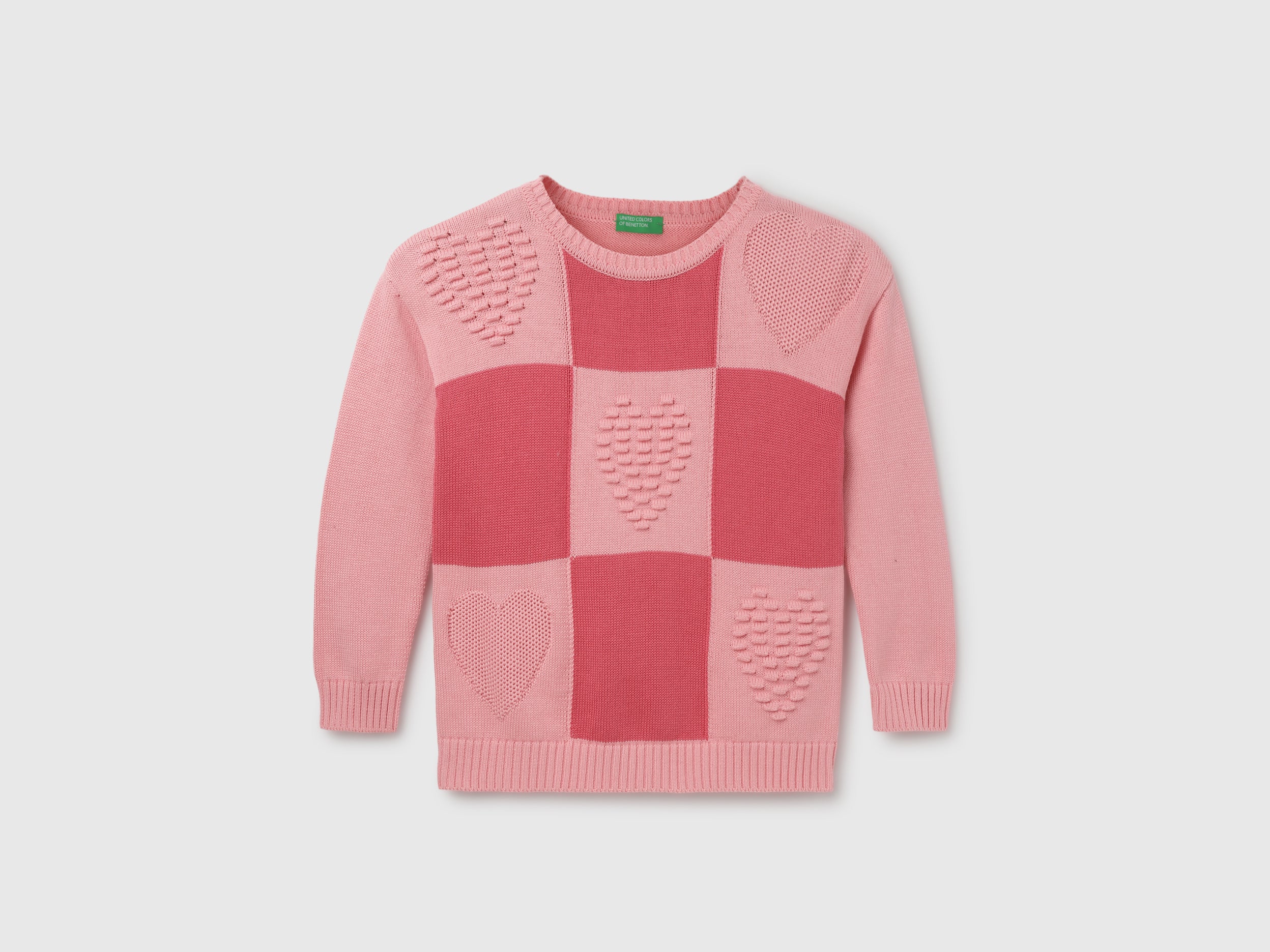 Girl's Regular Fit Round Neck Checked Sweater