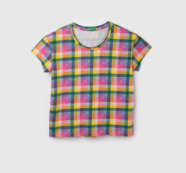 Cotton Checked Round Neck Women Tops