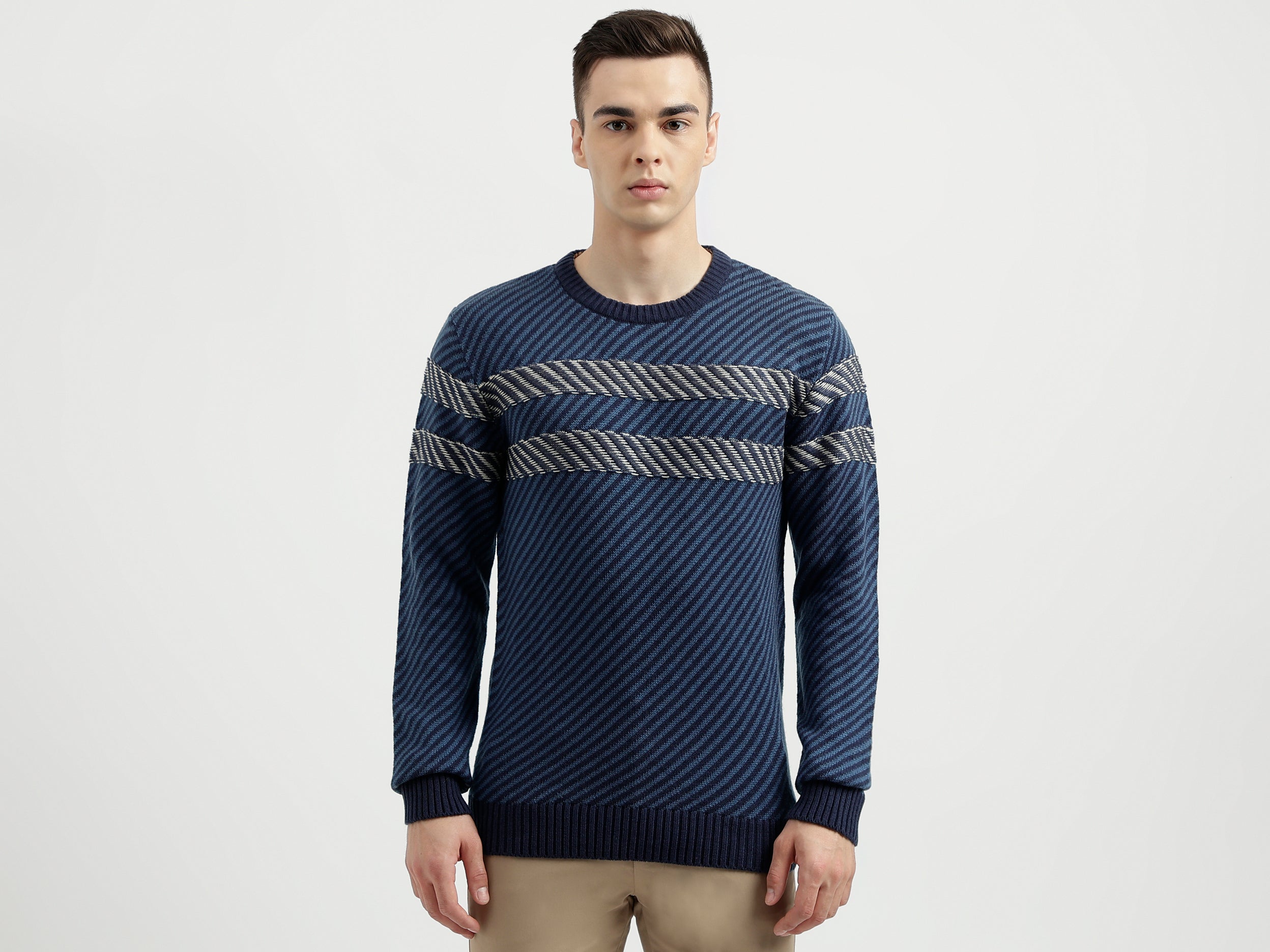 Men's Regular Fit Round Neck Tricot Sweater