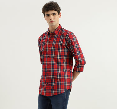 Slim Fit Spread Collar Checkered Shirt