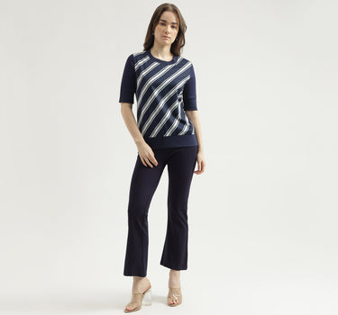 Regular Fit Round Neck Striped Women's Top