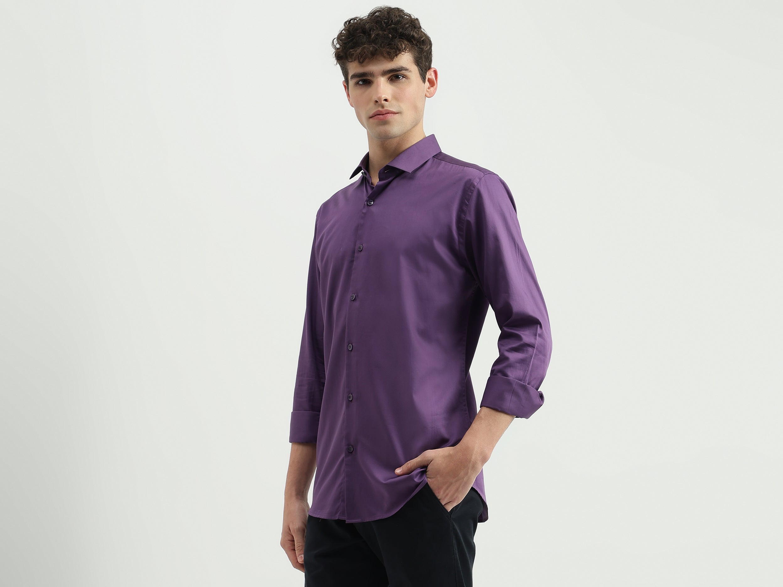 Regular Fit Spread Collar Solid Shirt