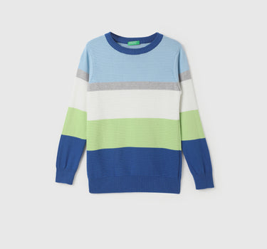 Boy's Regular Fit Round Neck Striped Sweaters