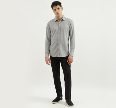 Slim Spread Collar Self Design Shirts