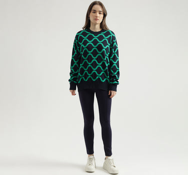 Women's Regular Fit Crew Neck Printed Sweater