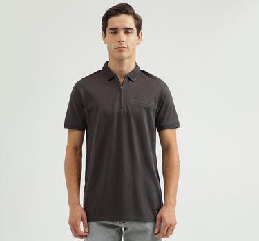 Solid Polo Neck Regular-Fit T-Shirt