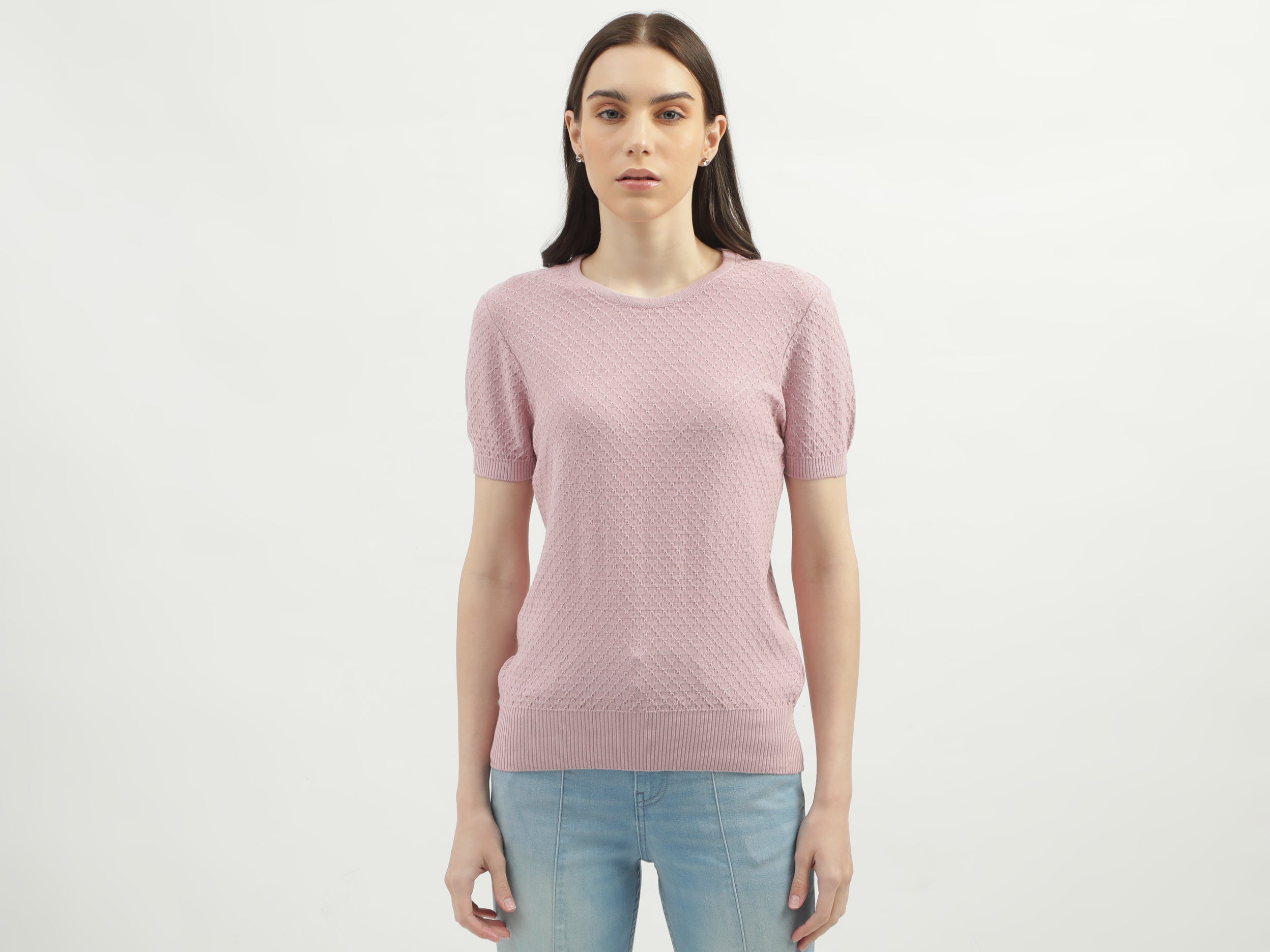 Women's Regular Fit Round Neck Textured Sweaters