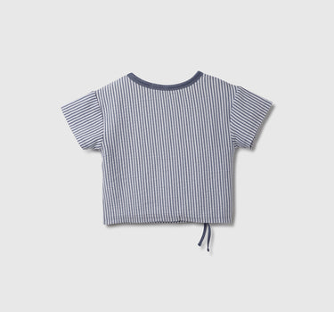 Regular Fit Round Neck Striped & Tie-Up T-Shirt