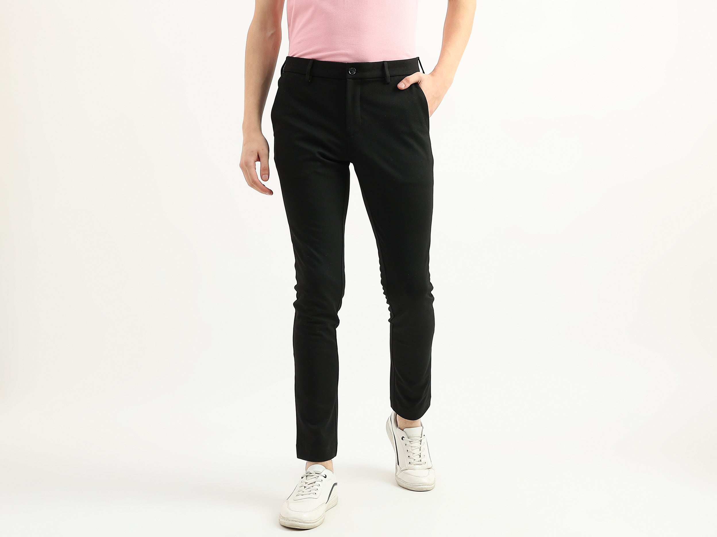 Men Textured Slim Fit Trousers