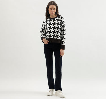 Round Neck Houndstooth Sweatshirt