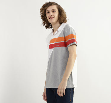 Men Color Blocked Polo Collar T-shirt