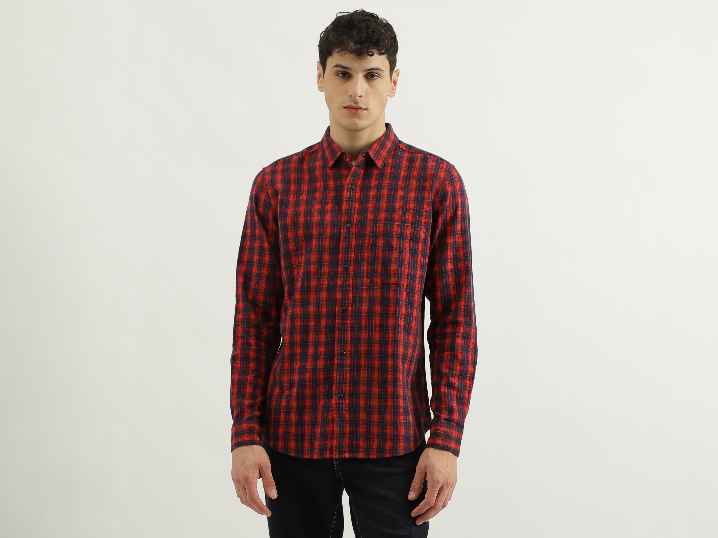 Regular Spread Collar Checkered Shirts